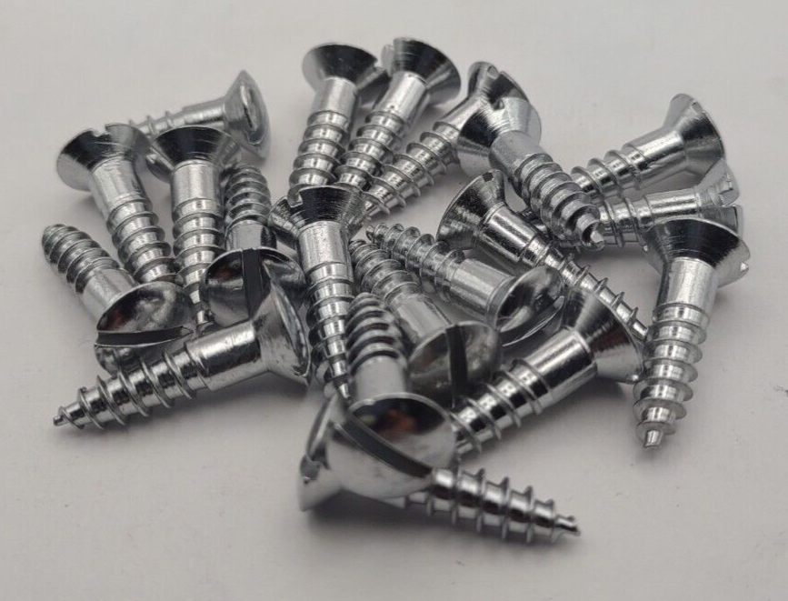 #12 x 7/8" Chrome Brass Oval Head Slotted Marine Wood Screws (20) pack CBWS43