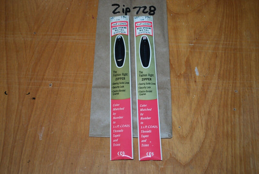 N.O.S. J&P Coats 16" Metal Zipper Black - (Lot of 2 packs) - zip728