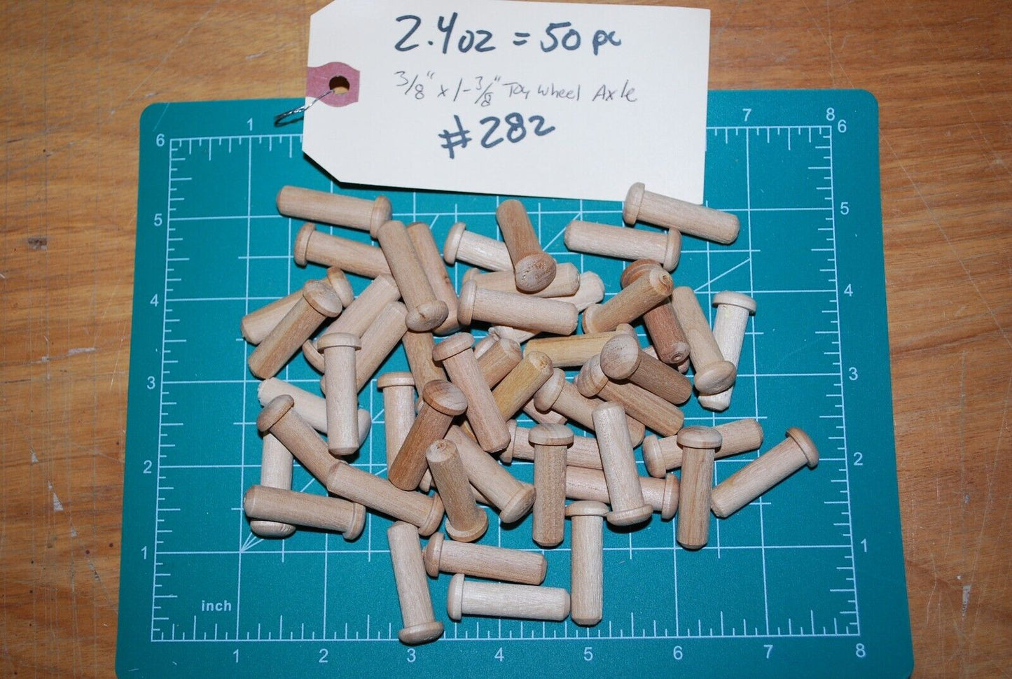 3/8" Tenon x 1-3/8" Unfinished Hardwood Toy Axle Peg 50pc Packs Lot #TA09
