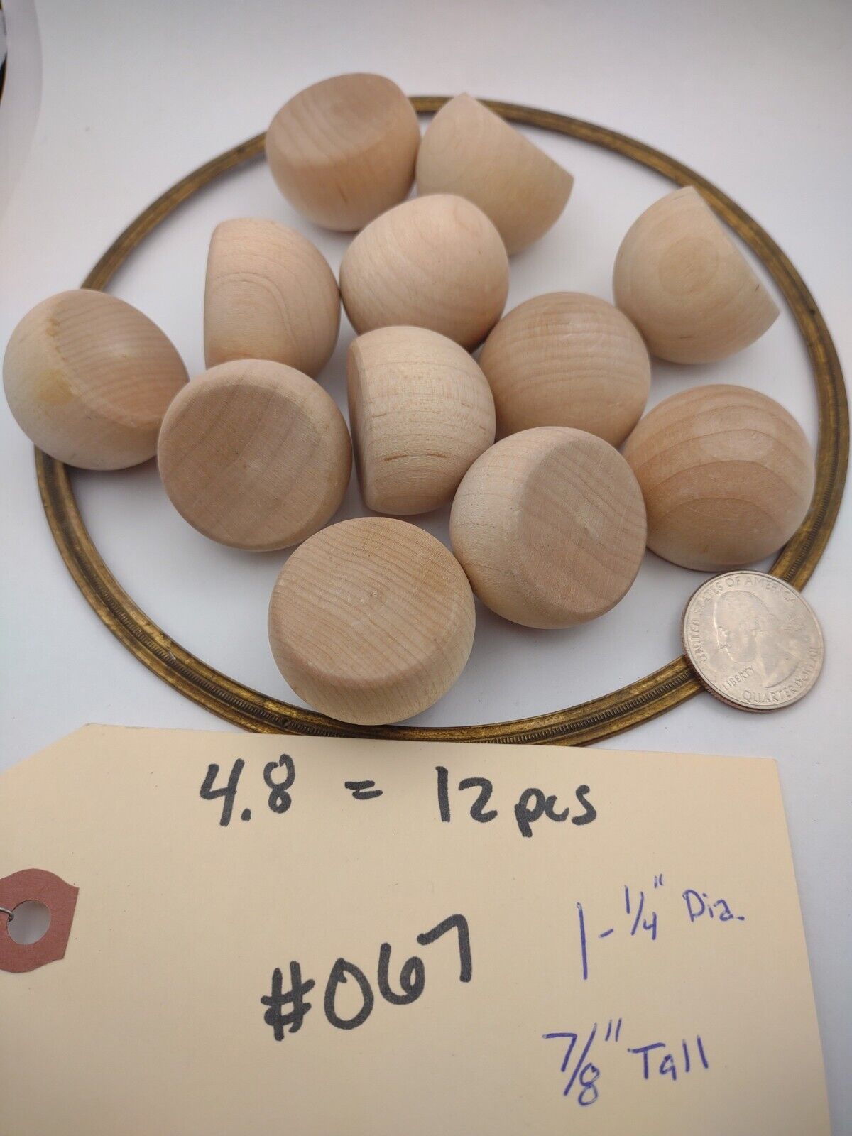 1-1/4" Dia. x 7/8" Unfinished Wood 3/4 Round Ball Spheres 12pc Packs Lot #WS08