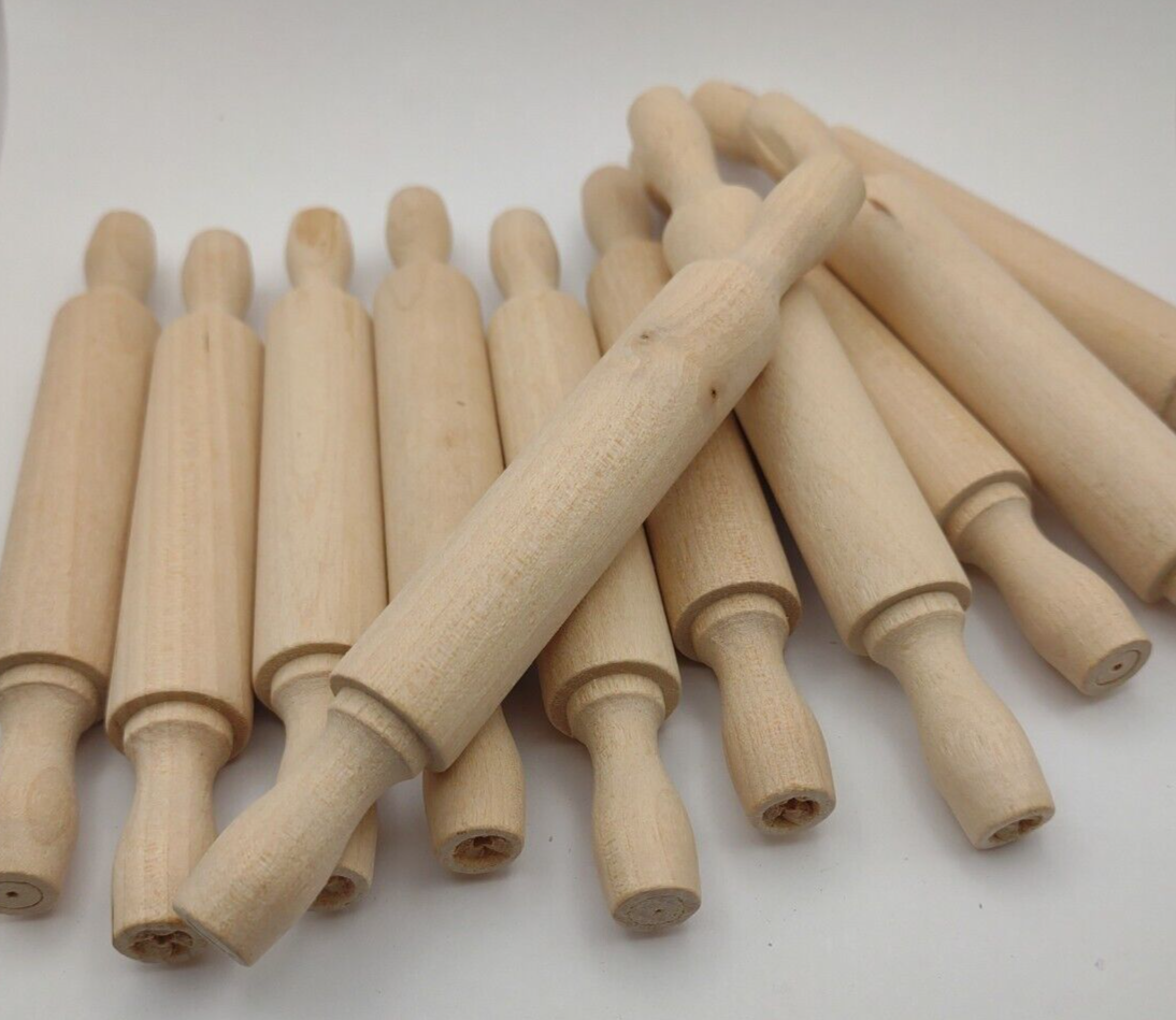 Doll Size Miniature 5" Rolling Pin Unfinished Wooden 10pc Pack Lot #M007
