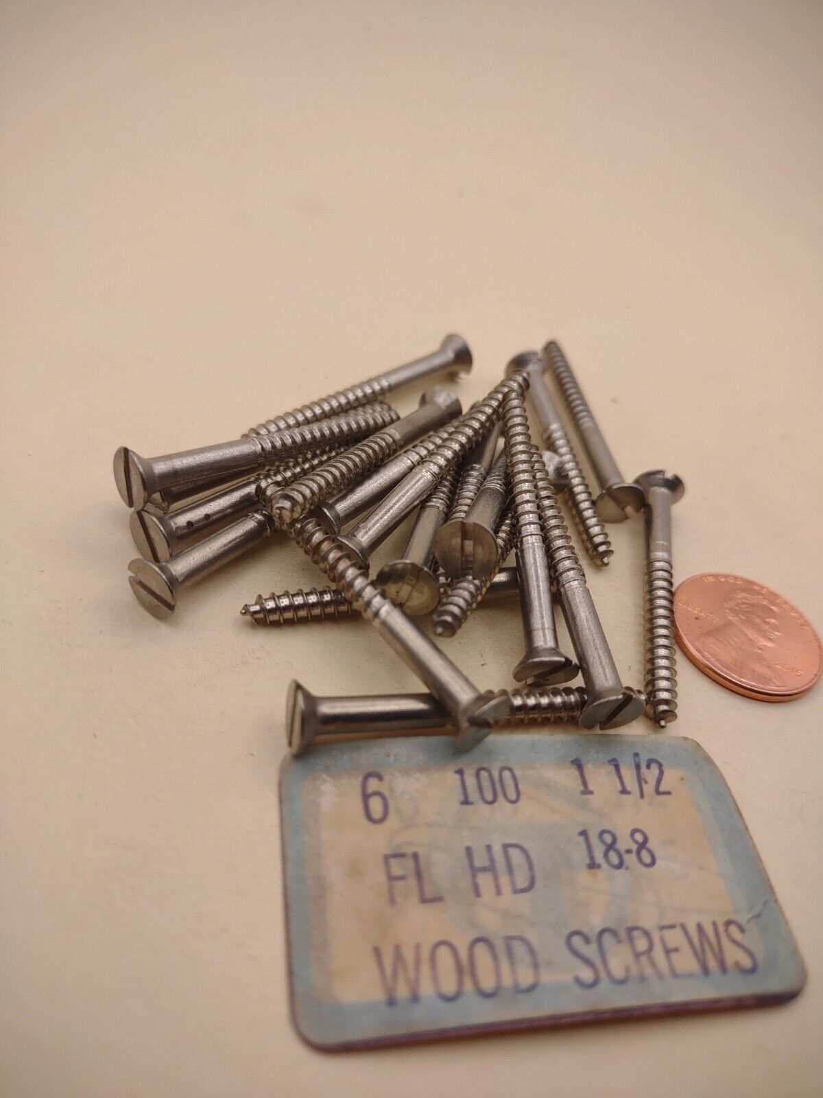 #6 x 1-1/2" 18-8 Stainless Flat Head Slotted Marine Wood Screws (20) pack SSWS07