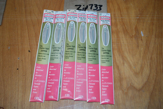 N.O.S. J&P Coats 16" Metal Zipper 16 Ecru - (Lot of 6 packs) - zip733