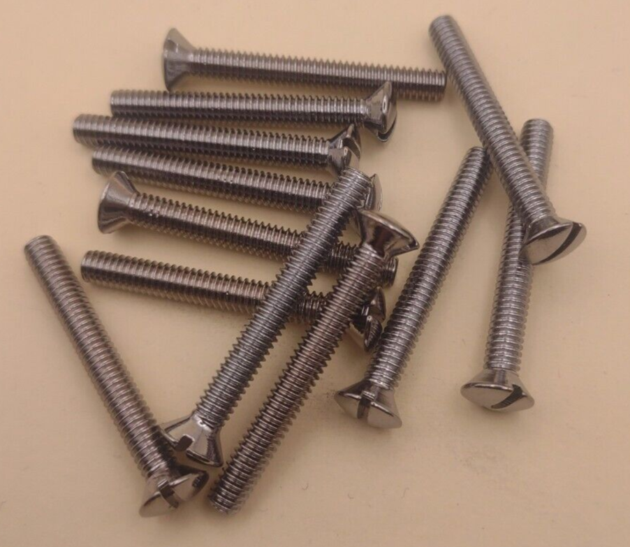 8-32 x 1-1/4" Oval Head Slotted Chrome Brass Machine Screws (12 pack) NOS CBMS21