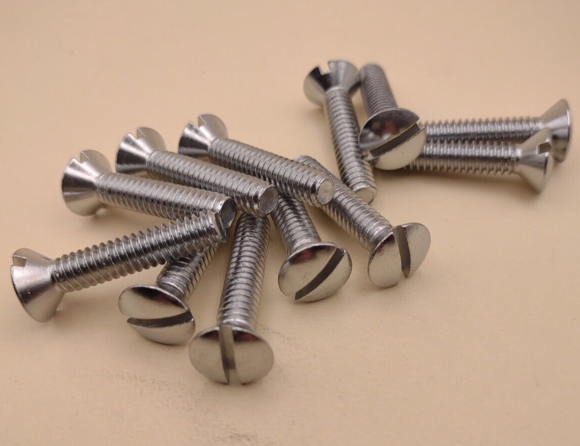 1/4"-20x 1-1/4" Oval Head Slotted Chrome Brass Machine Screws 12 pack NOS CBMS49