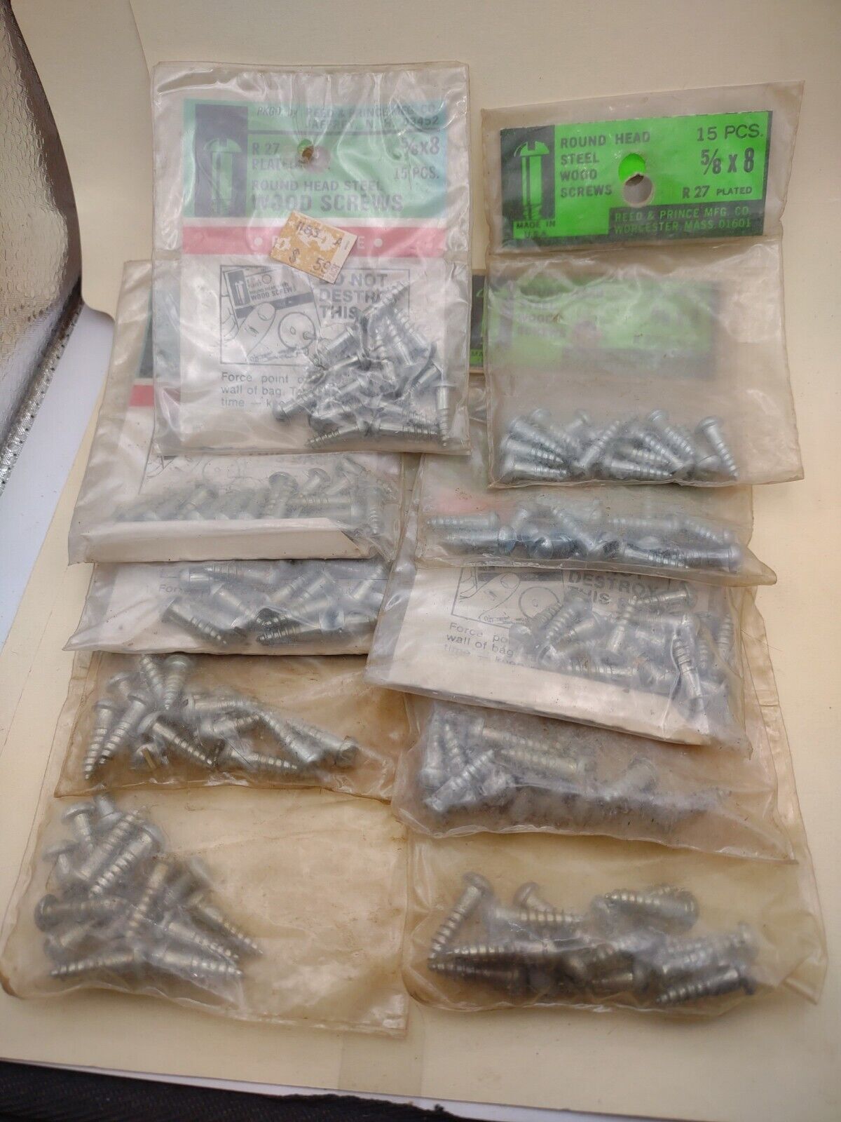 #8 x 5/8" Slotted Round Head Reed & Prince Wood Screws (150pcs) NOS Lot RP092