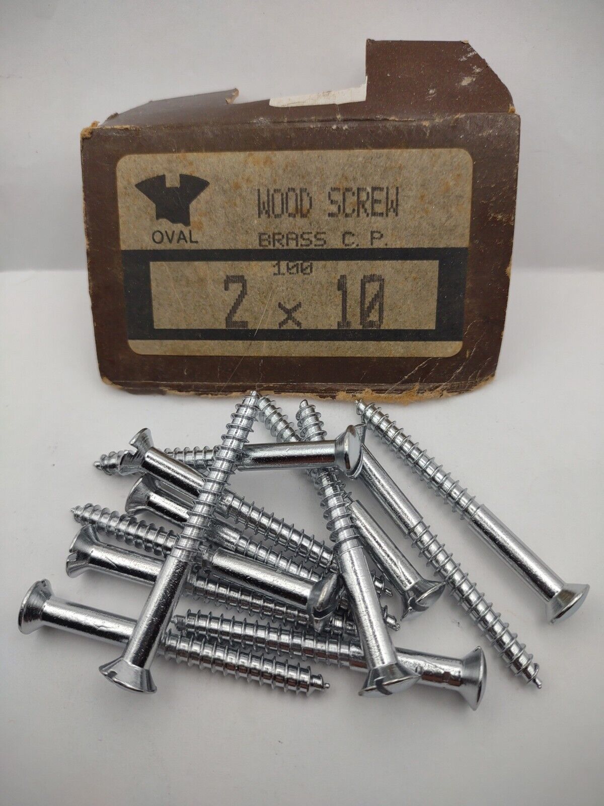 #10 x 2" Chrome Brass Oval Head Slotted Marine Wood Screws (12) pack CBWS41