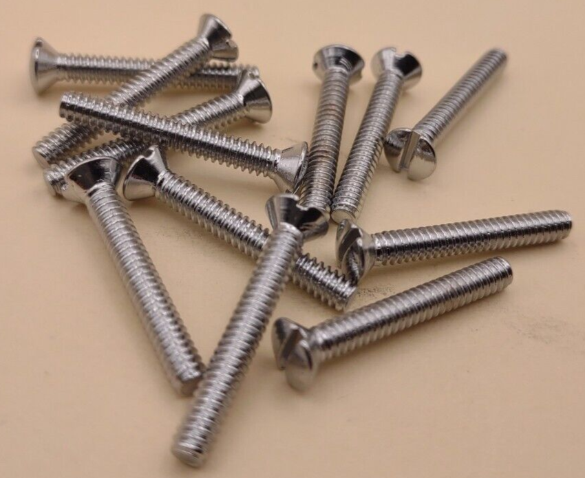 6-32 x 1" Oval Head Slotted Chrome Brass Machine Screws (12 pack) NOS #CBMS04