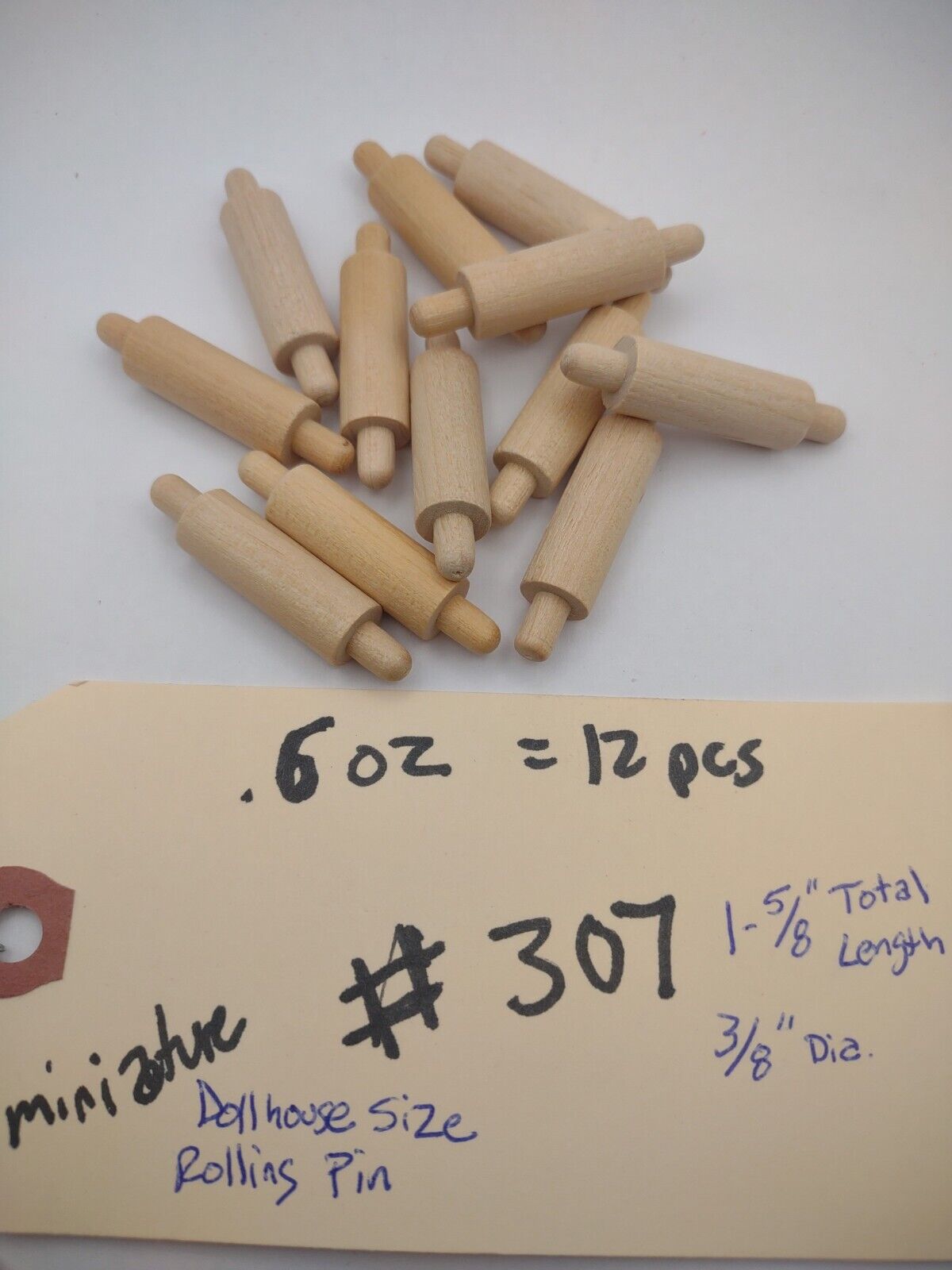 Dollhouse Miniature 1-5/8" Rolling Pin Unfinished Wooden 12pc Packs Lot #M005
