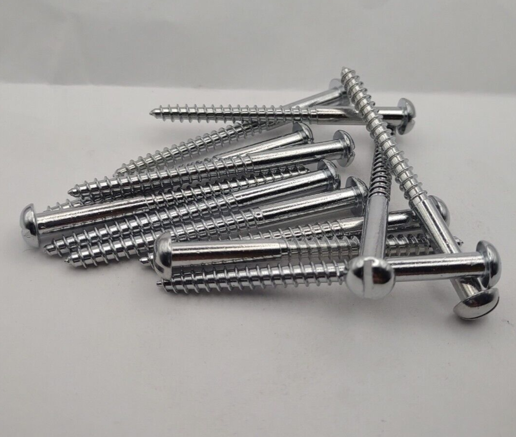 #10 x 2-1/2" Chrome Brass Round Head Slotted Marine Wood Screws (12) pack CBWS65