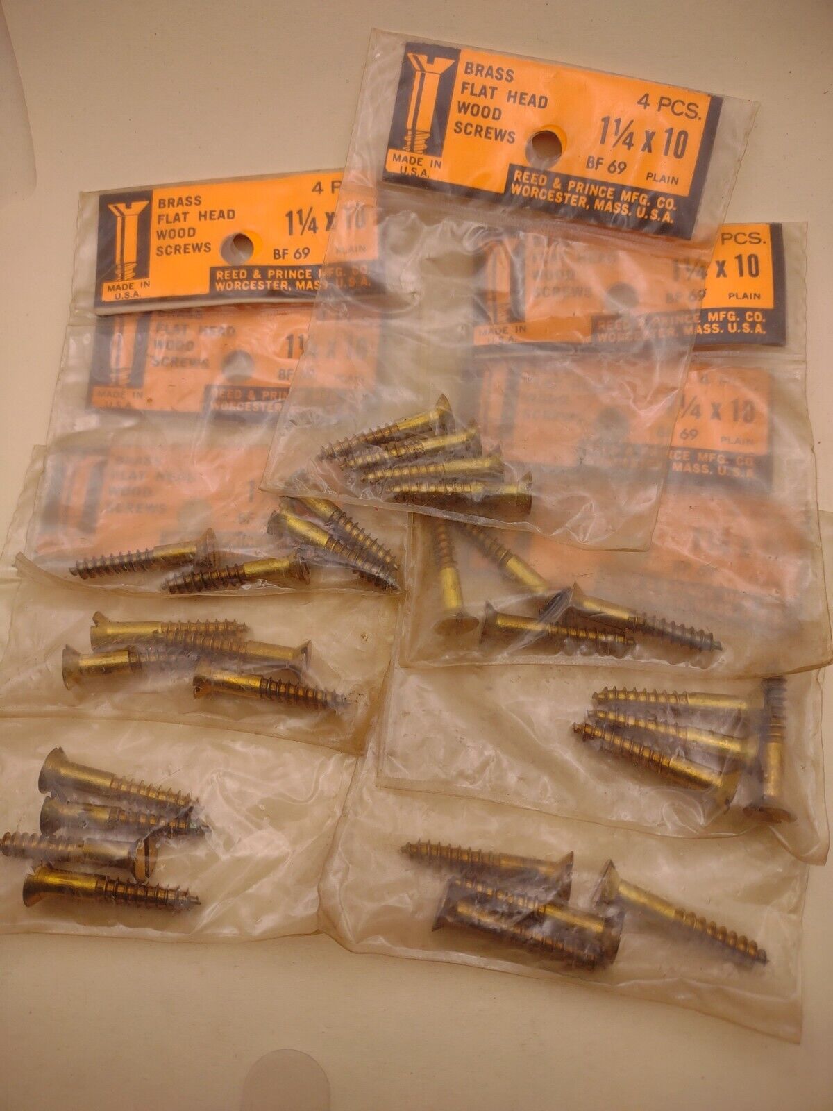 #10 x 1-1/4" Slotted Flat Head Reed & Prince BRASS Wood Screws (28pcs) Lot RP070