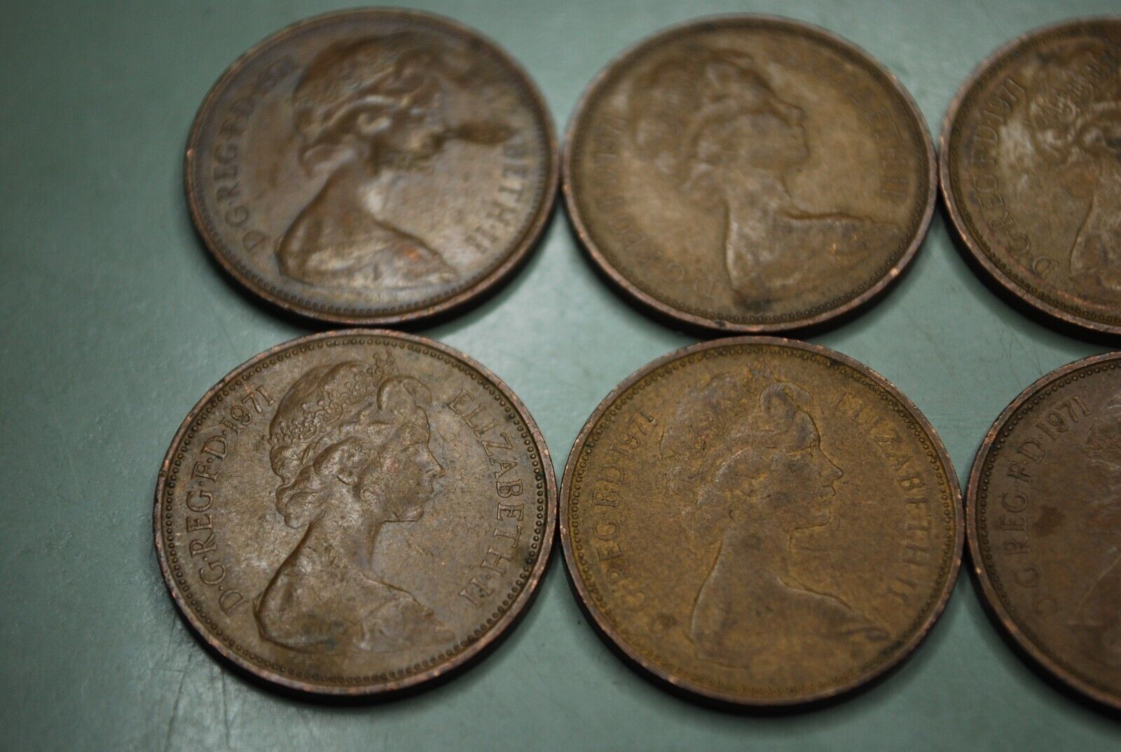 Lot of (13) 1971 British UK 2p New Pence Coins + (1) 1975