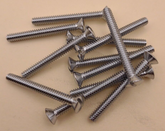 6-32 x 1-1/4" Oval Head Slotted Chrome Brass Machine Screws (12 pack) NOS CBMS06