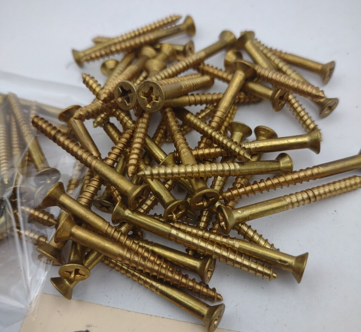 #6 x 1-1/2" Solid Brass Phillips FH Wood Screws (100) Box Pack- NOS - A017