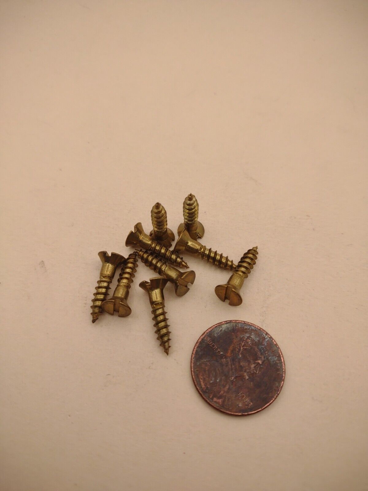 #6 x 5/8" NOS Flat Head Slotted Brass Wood Screws Pack of (10) BOX0239P