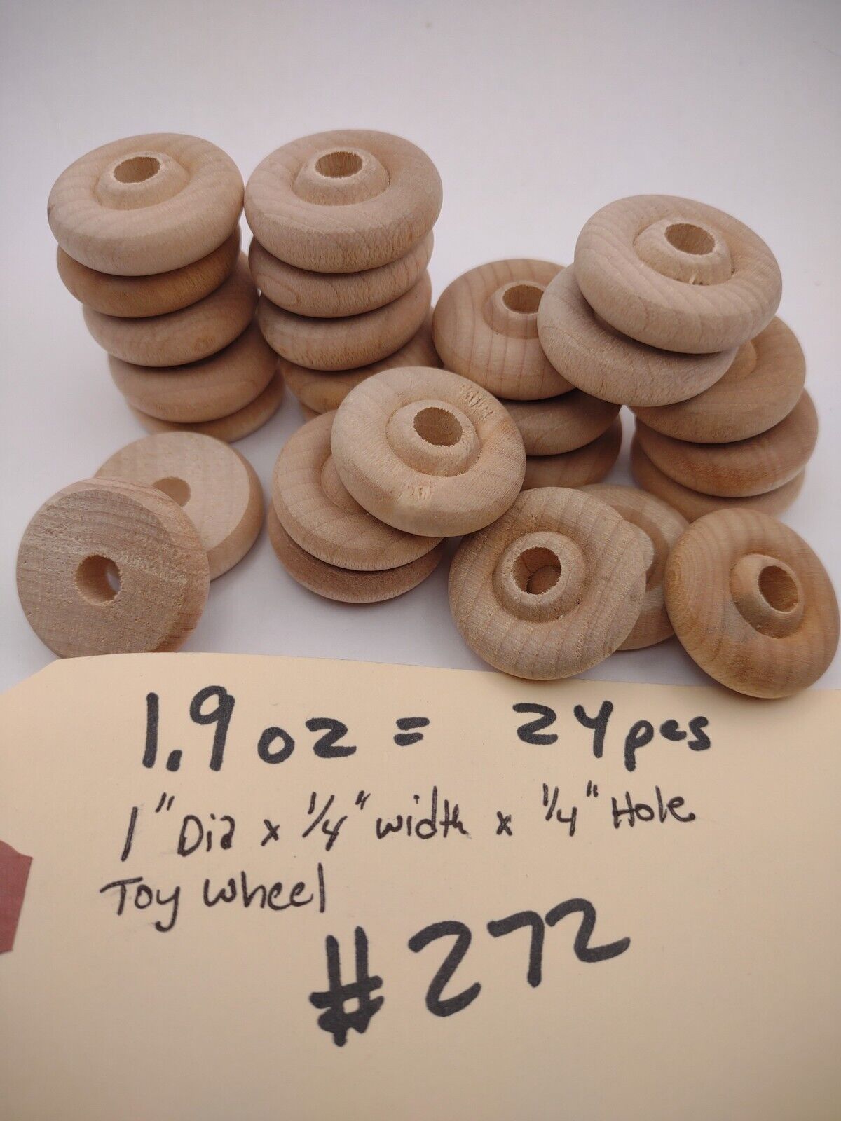 1" x 1/4" x 1/4" Unfinished Wooden Mini Toy Wheel 24pc Packs Lot #TW10