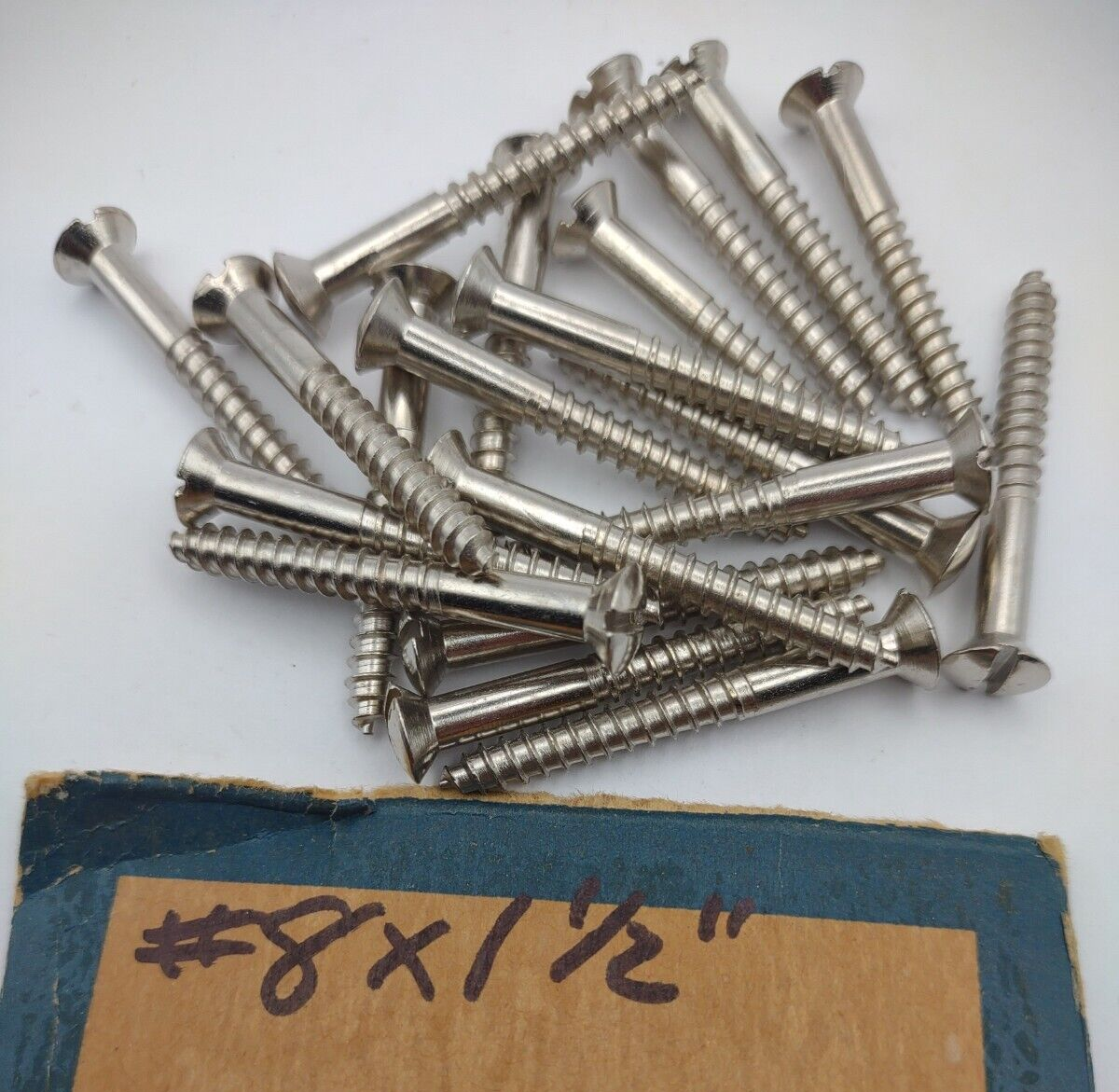#8 x 1-1/2" Nickel Plated Oval Head Slotted Steel Wood Screws (20) Packs #csp12