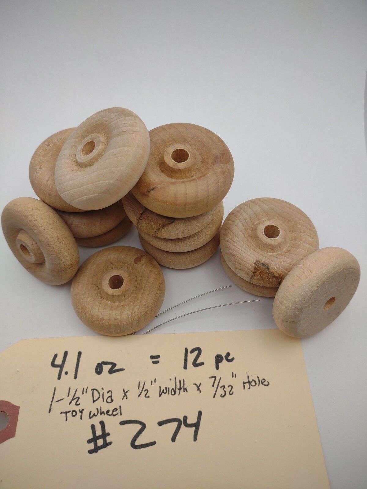 1-1/2" x 1/2" x 7/32" hole Unfinished Wooden Toy Wheel 12pc Packs Lot #TW13