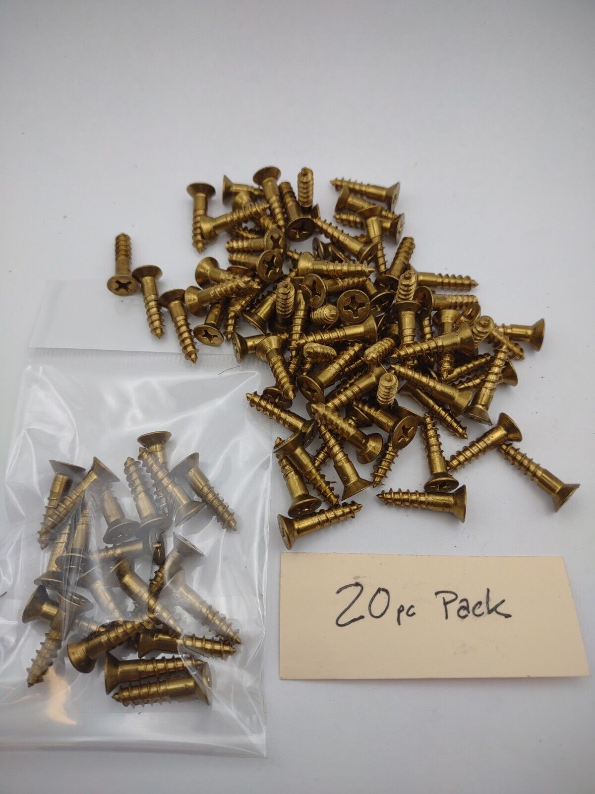 #8 x 3/4" Solid Brass Phillips FH Wood Screws (20) Pack- NOS - A003p