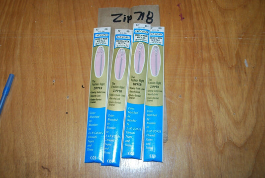 N.O.S. J&P Coats 12" Metal Zipper 30 Lt. Pink - (Lot of 4 packs) - zip718