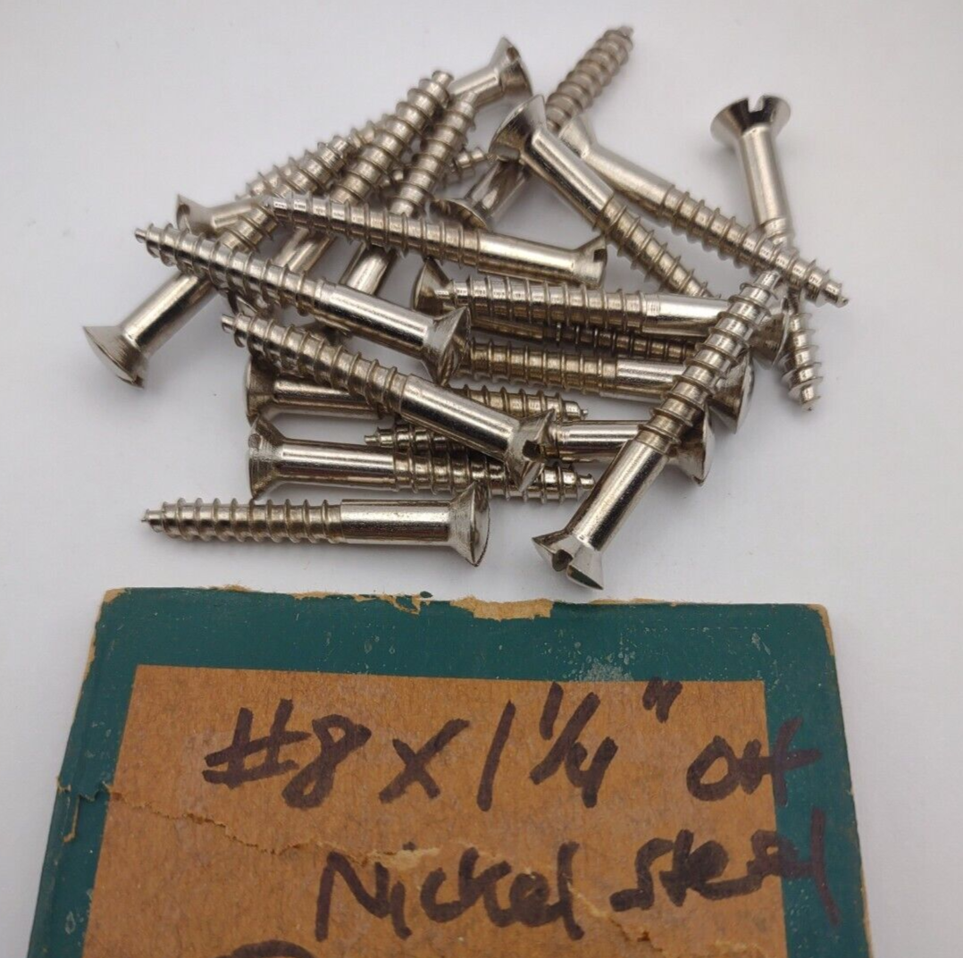#8 x 1-1/4" Nickel Plated Oval Head Slotted Steel Wood Screws (20) Packs #csp11