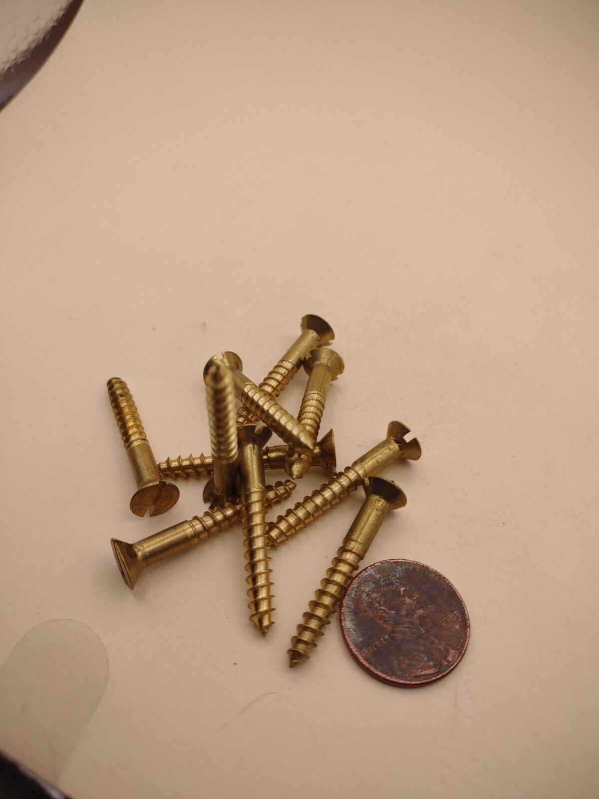 #8 x 1-1/4" NOS Flat Head Slotted Brass Wood Screws Pack of (10) BOX0249P
