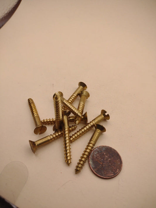 #8 x 1-1/4" NOS Flat Head Slotted Brass Wood Screws Pack of (10) BOX0249P