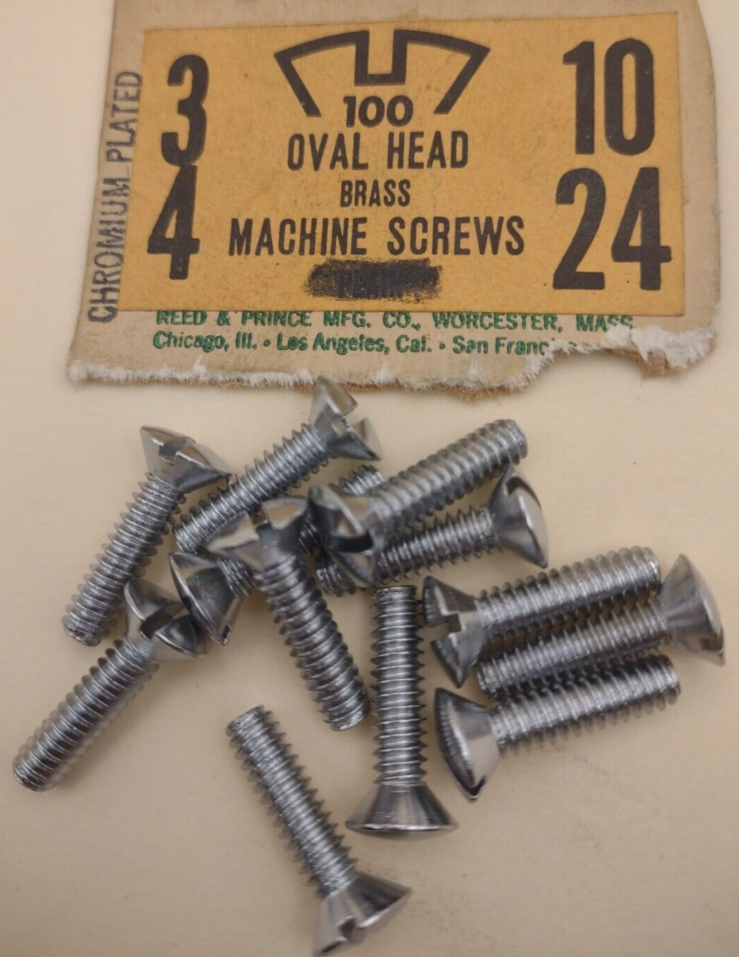 10-24 x 3/4" Oval Head Slotted Chrome Brass Machine Screws (12 pack) NOS CBMS29