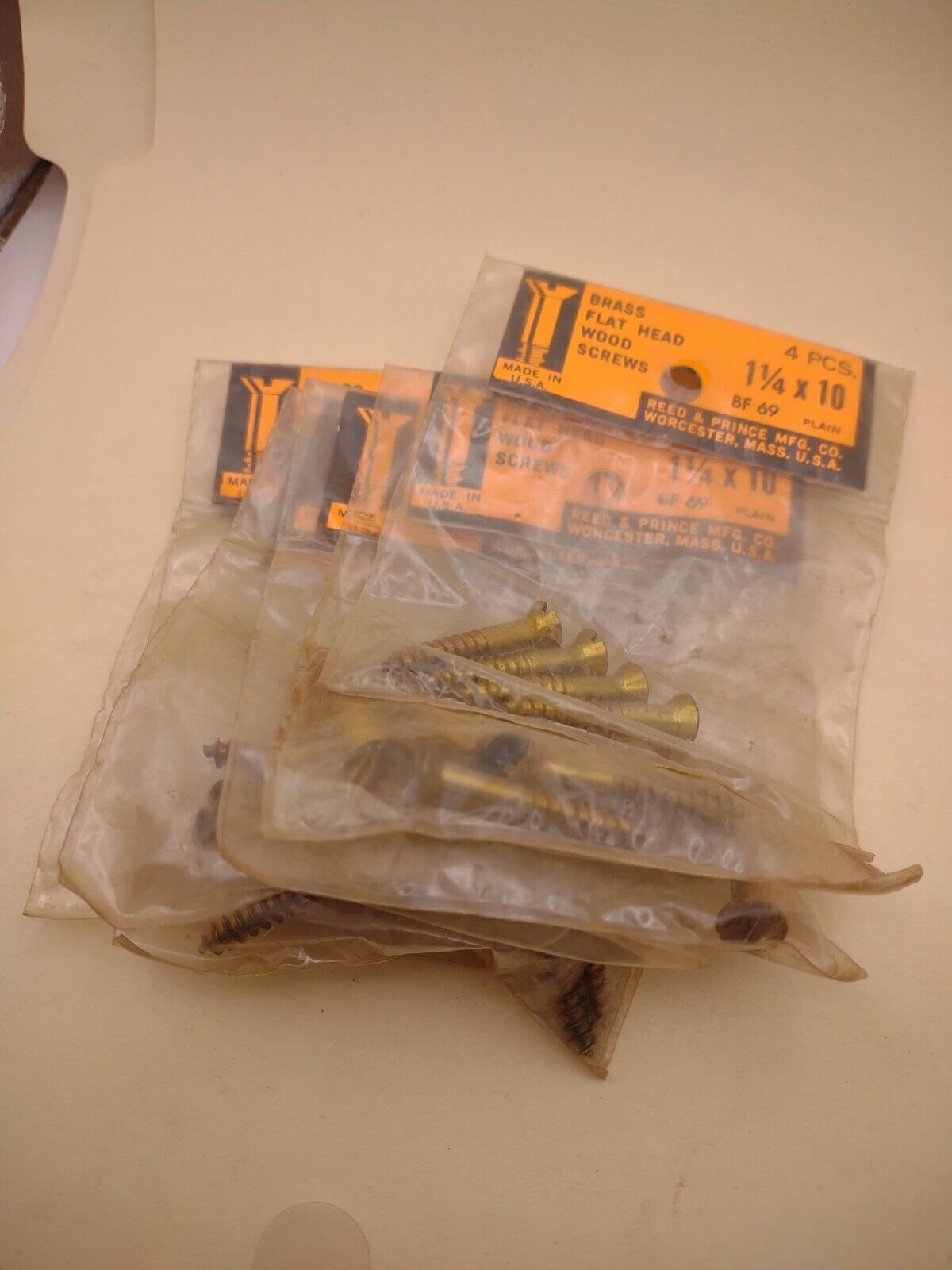 #10 x 1-1/4" Slotted Flat Head Reed & Prince BRASS Wood Screws (28pcs) Lot RP070