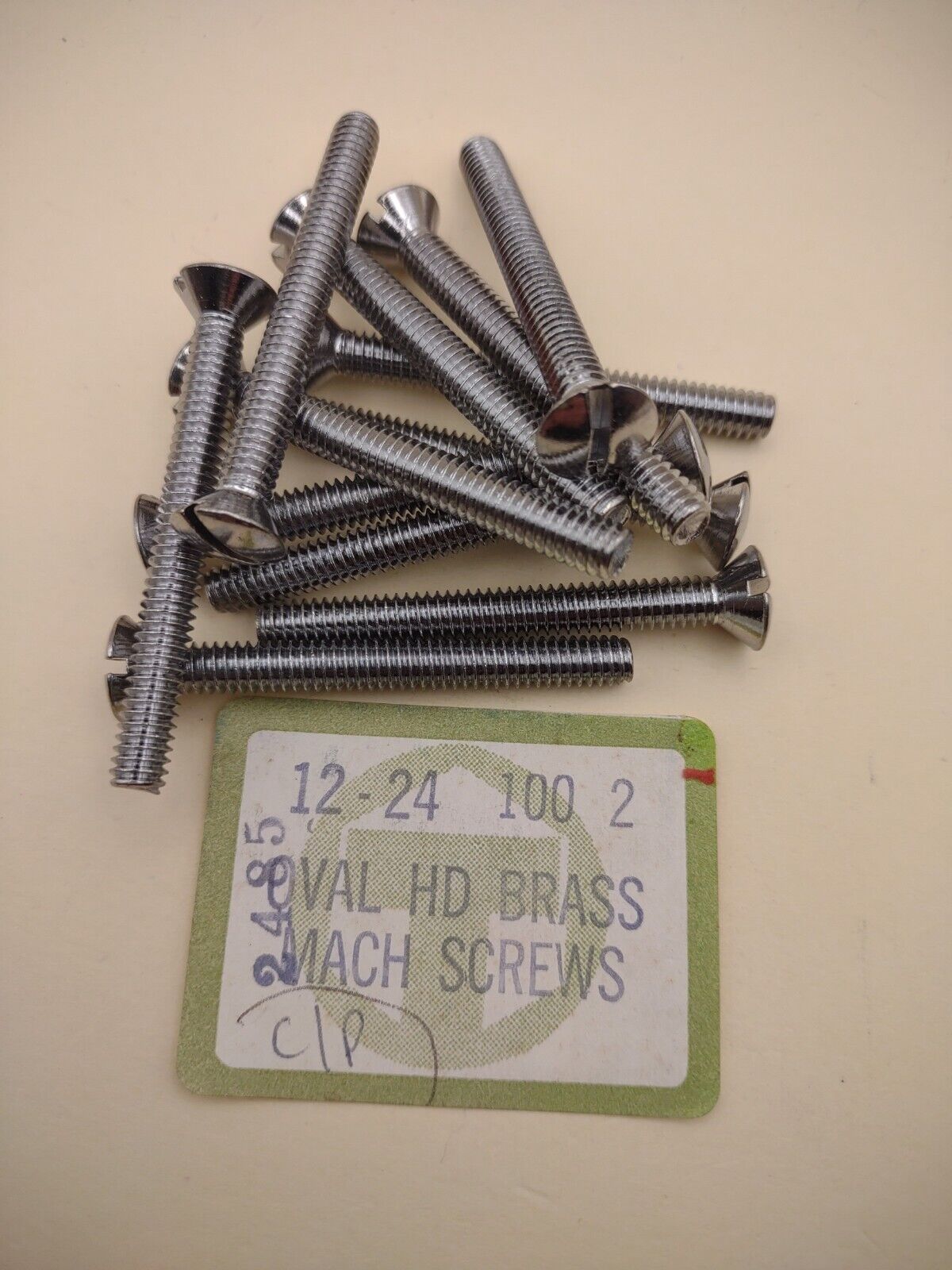 12-24 x 2" Oval Head Slotted Chrome Brass Machine Screws (12 pack) NOS CBMS42
