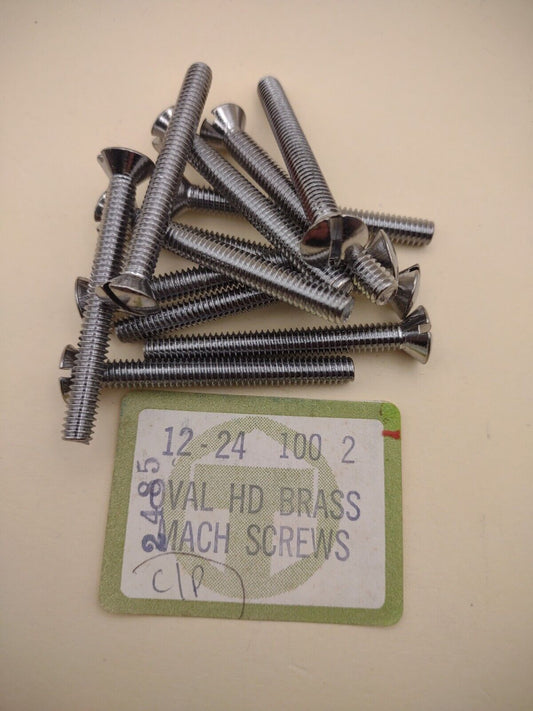 12-24 x 2" Oval Head Slotted Chrome Brass Machine Screws (12 pack) NOS CBMS42