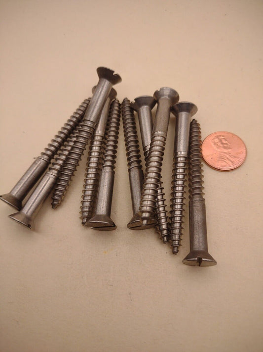 #14 x 2-1/4" 18-8 Stainless Flat Head Slotted Marine Wood Screws (10 pack SSWS27