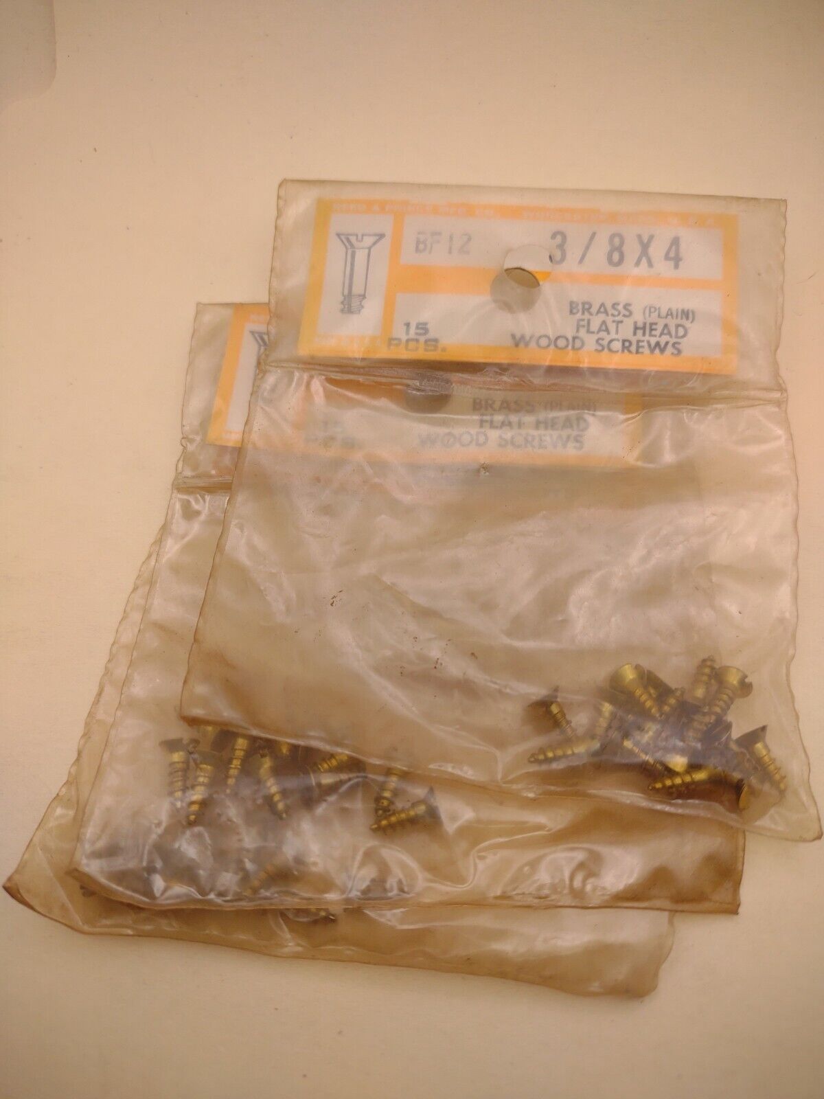 #4 x 3/8" Slotted Flat Head Reed & Prince BRASS Wood Screws (45pcs) Lot RP056