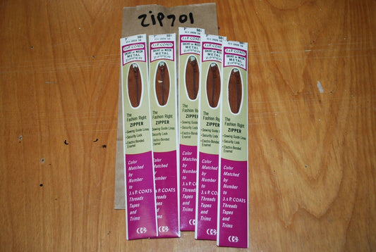 N.O.S. J&P Coats 7" Metal Zipper 48-A London Tan - (Lot of 5 packs) - zip701