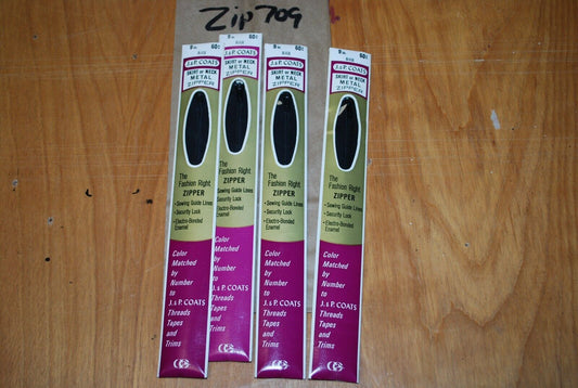N.O.S. J&P Coats 9" Metal Zipper Black - (Lot of 4 packs) - zip709