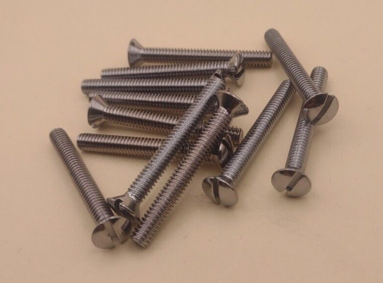 8-32 x 1-1/4" Oval Head Slotted Chrome Brass Machine Screws (12 pack) NOS CBMS21
