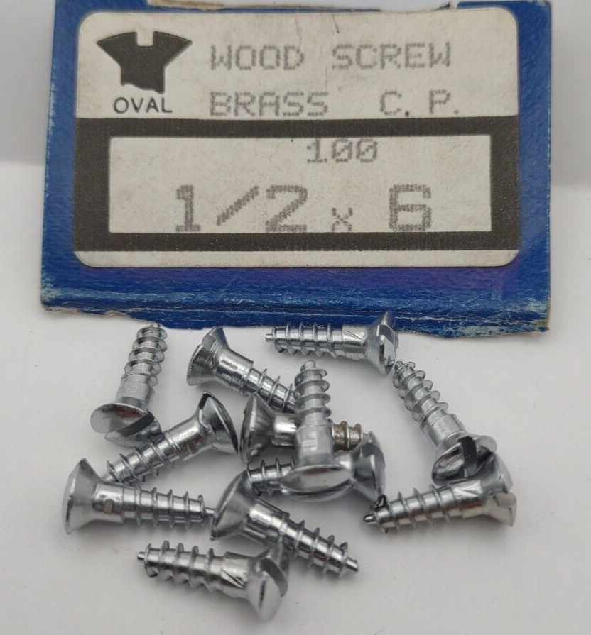 #6 x 1/2" Chrome Brass Oval Head Slotted Marine Wood Screws (12) pack CBWS14