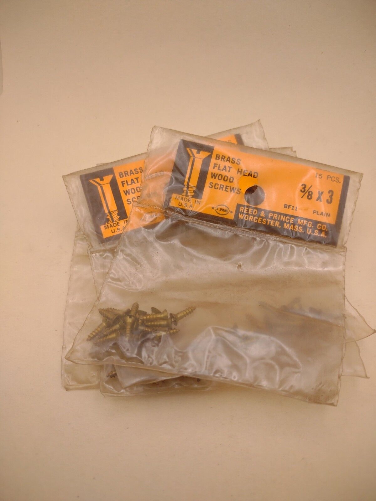 #3 x 3/8" Slotted Flat Head Reed & Prince BRASS Wood Screws (60pcs) Lot RP054
