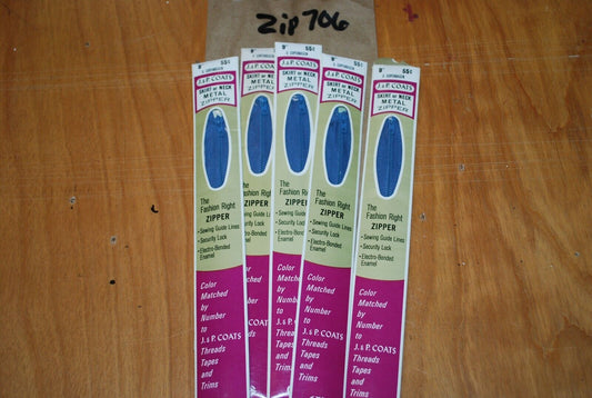 N.O.S. J&P Coats 9" Metal Zipper 5 Copenhagen - (Lot of 5 packs) - zip706
