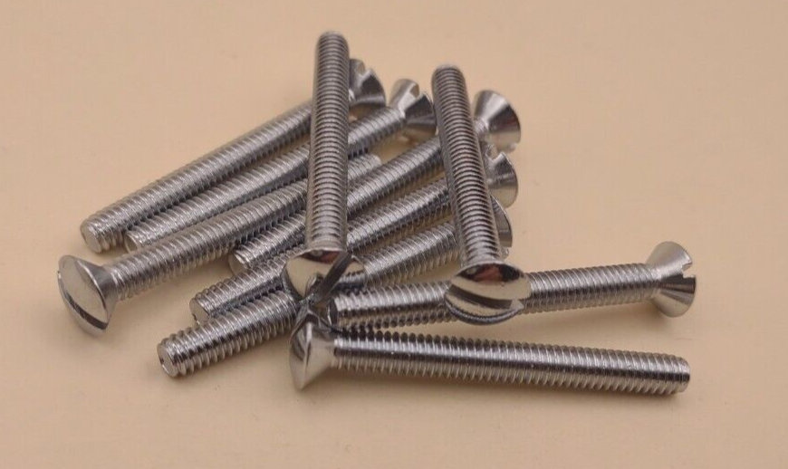8-32 x 1-1/2" Oval Head Slotted Chrome Brass Machine Screws (12 pack) NOS CBMS23