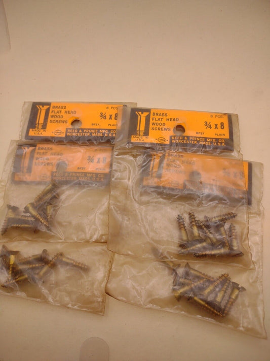 #8 x 3/4" Slotted Flat Head Reed & Prince BRASS Wood Screws (32pcs) Lot RP067