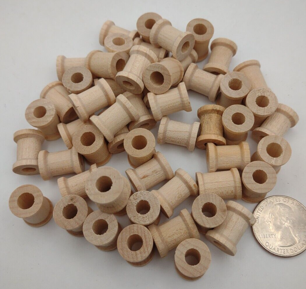 5/8" x 1/2" x 7/32" hole Unfinished Wooden Mini Spools (50pc) Lot Packs Lot #S03
