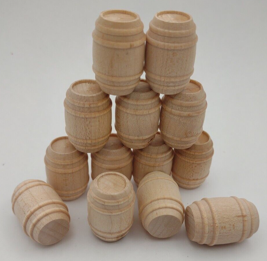 Dollhouse Miniature 7/8" Barrel Keg Unfinished Wooden 12pc Pack Lot #M015