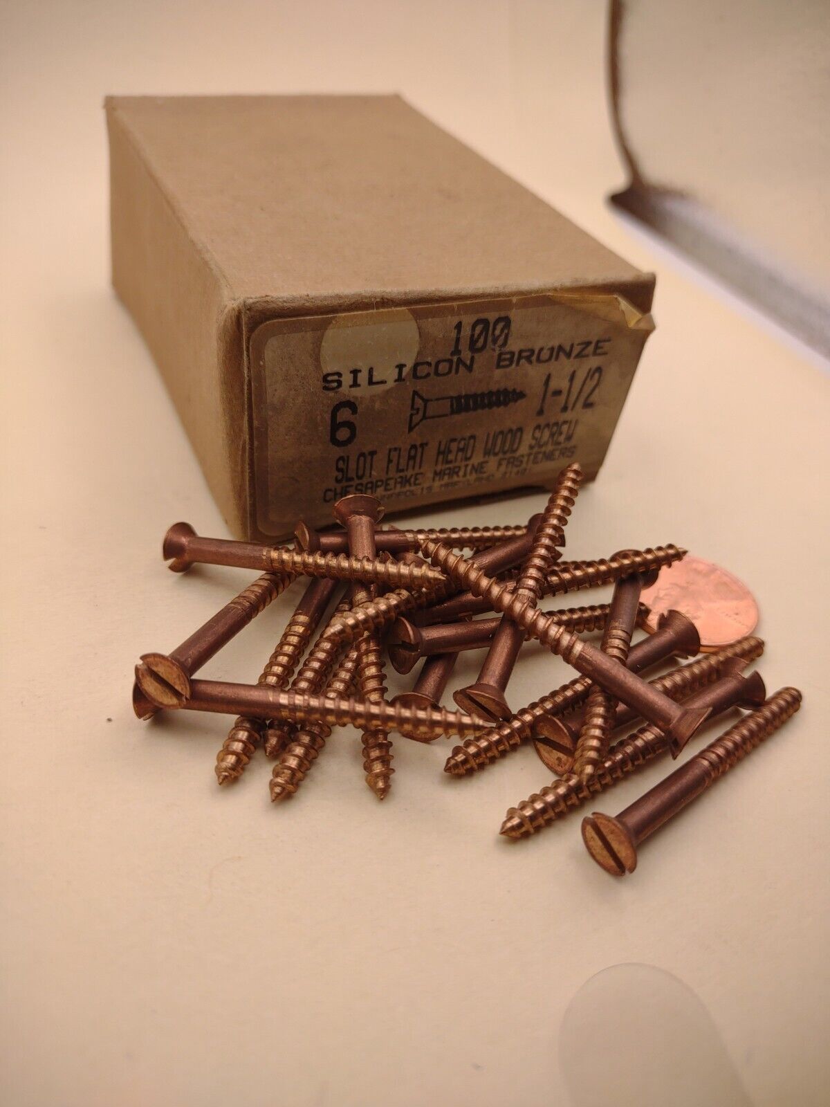 #6 x 1-1/2" Silicon Bronze Flat Head Slotted Marine Wood Screws (20) pack SBWS23