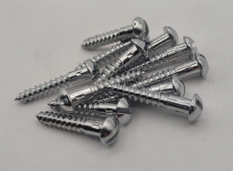 #8 x 1" Chrome Brass Round Head Slotted Marine Wood Screws (12) pack CBWS60