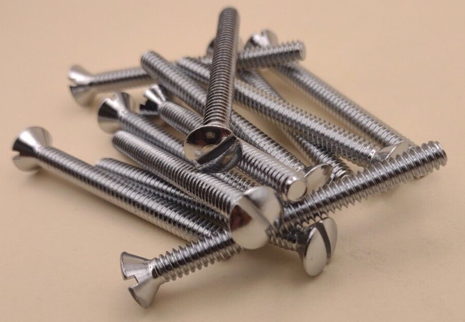 10-24 x 2" Oval Head Slotted Chrome Brass Machine Screws (12 pack) NOS CBMS35