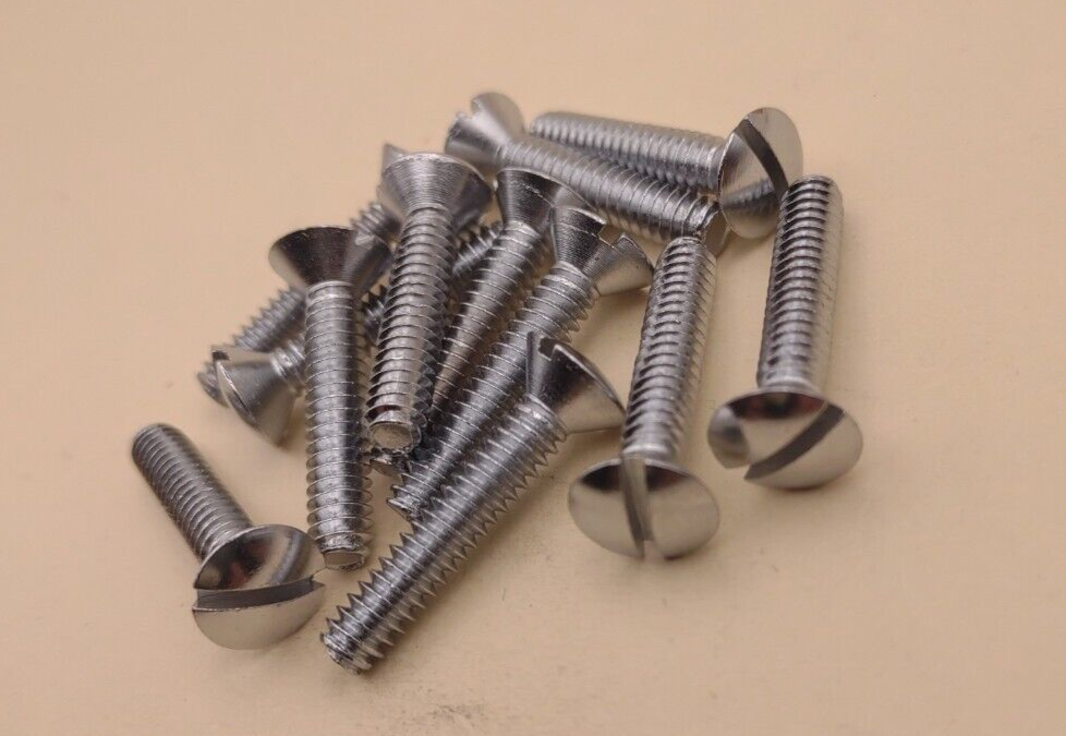 10-24 x 1" Oval Head Slotted Chrome Brass Machine Screws (12 pack) NOS CBMS31