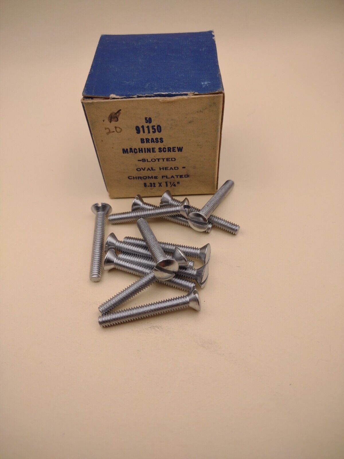 8-32 x 1-1/4" Oval Head Slotted Chrome Brass Machine Screws (12 pack) NOS CBMS19