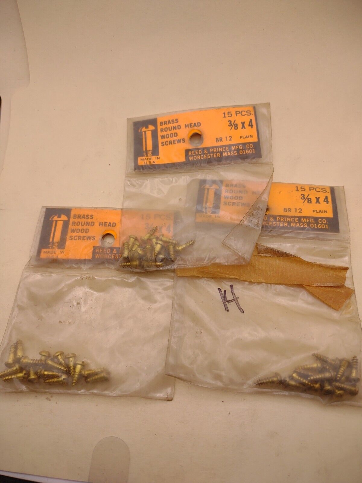 #4 x 3/8" Slotted Round Head Reed & Prince BRASS Wood Screws (44pcs) Lot RP109
