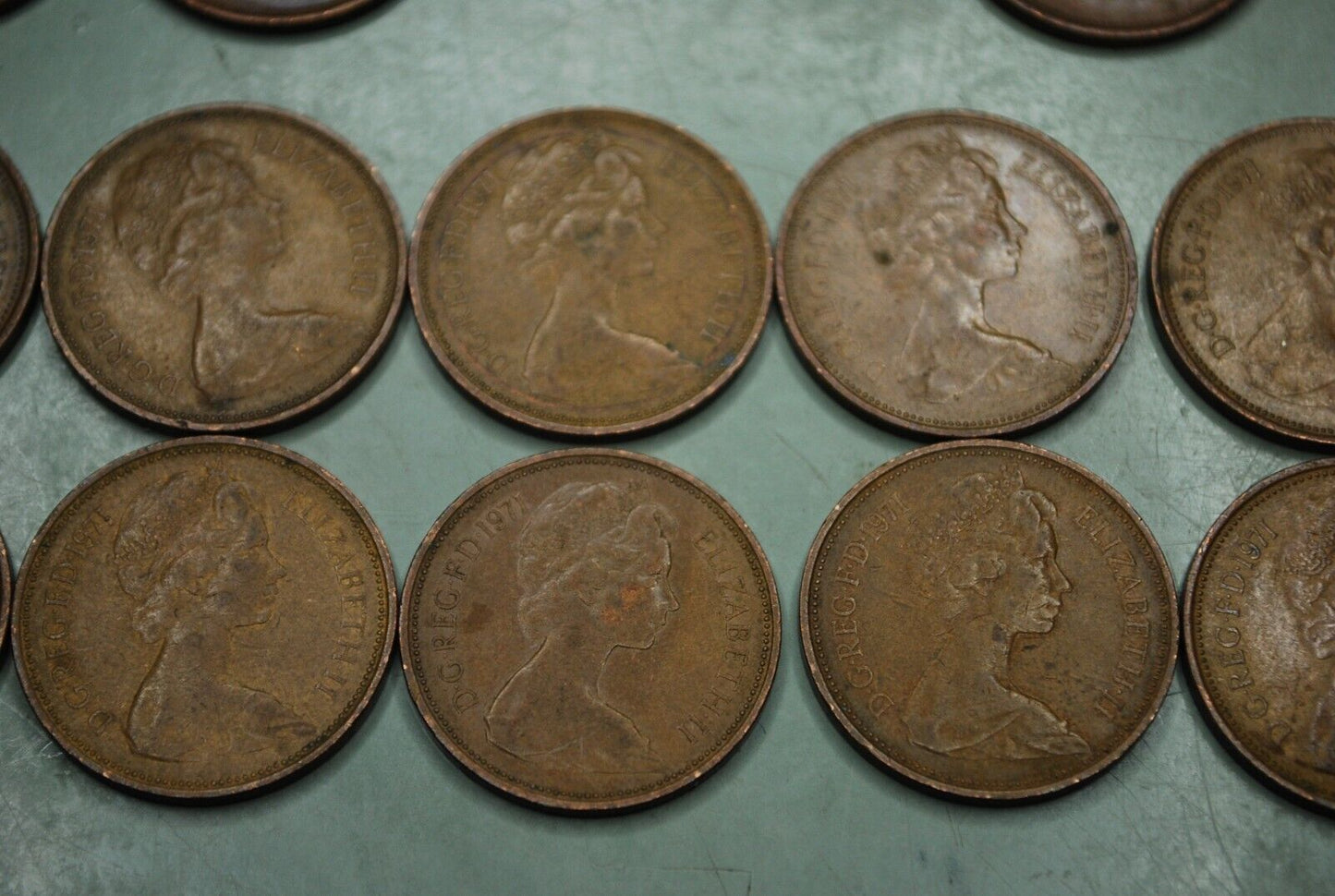 Lot of (13) 1971 British UK 2p New Pence Coins + (1) 1975